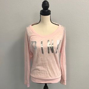 VS PINK Long Sleeve Shirt with Shoulder Bling